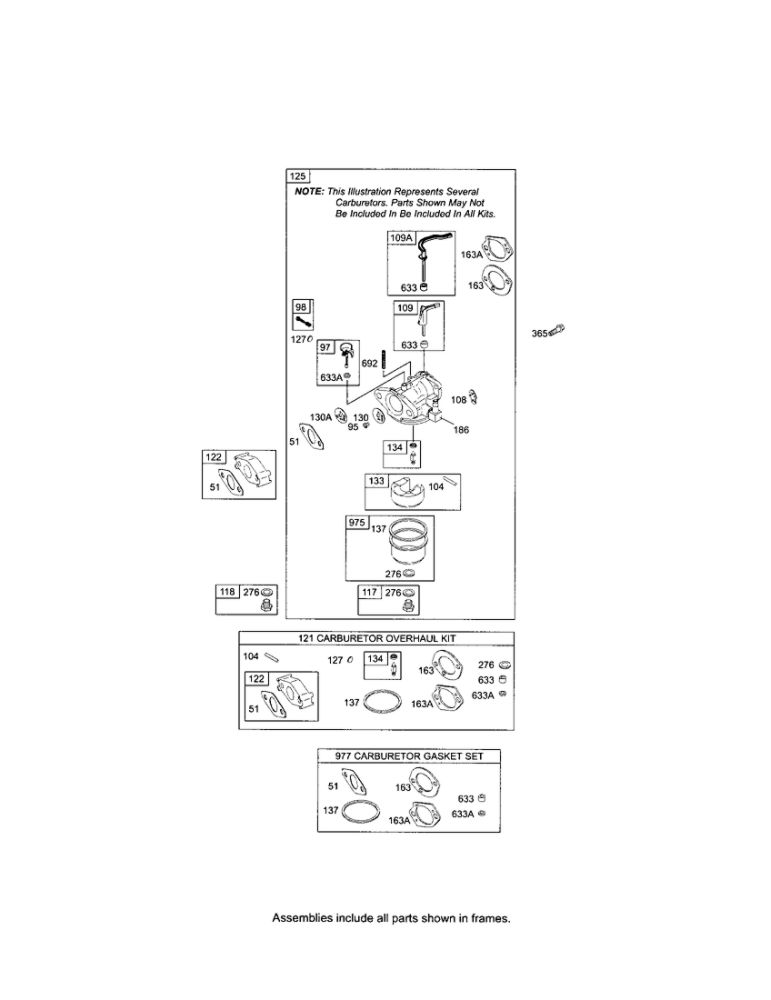 Carburetor/Overhaul Kit/Gasket Set Diagram and Parts List for 120312-0301-E1  Briggs and Stratton Engine
